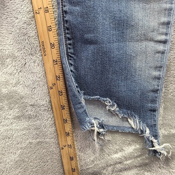 Hudson Tally Jeans Women's 27 Mid Rise Skinny Crop Leg Blue Fade Stretch Distres - Picture 9 of 11